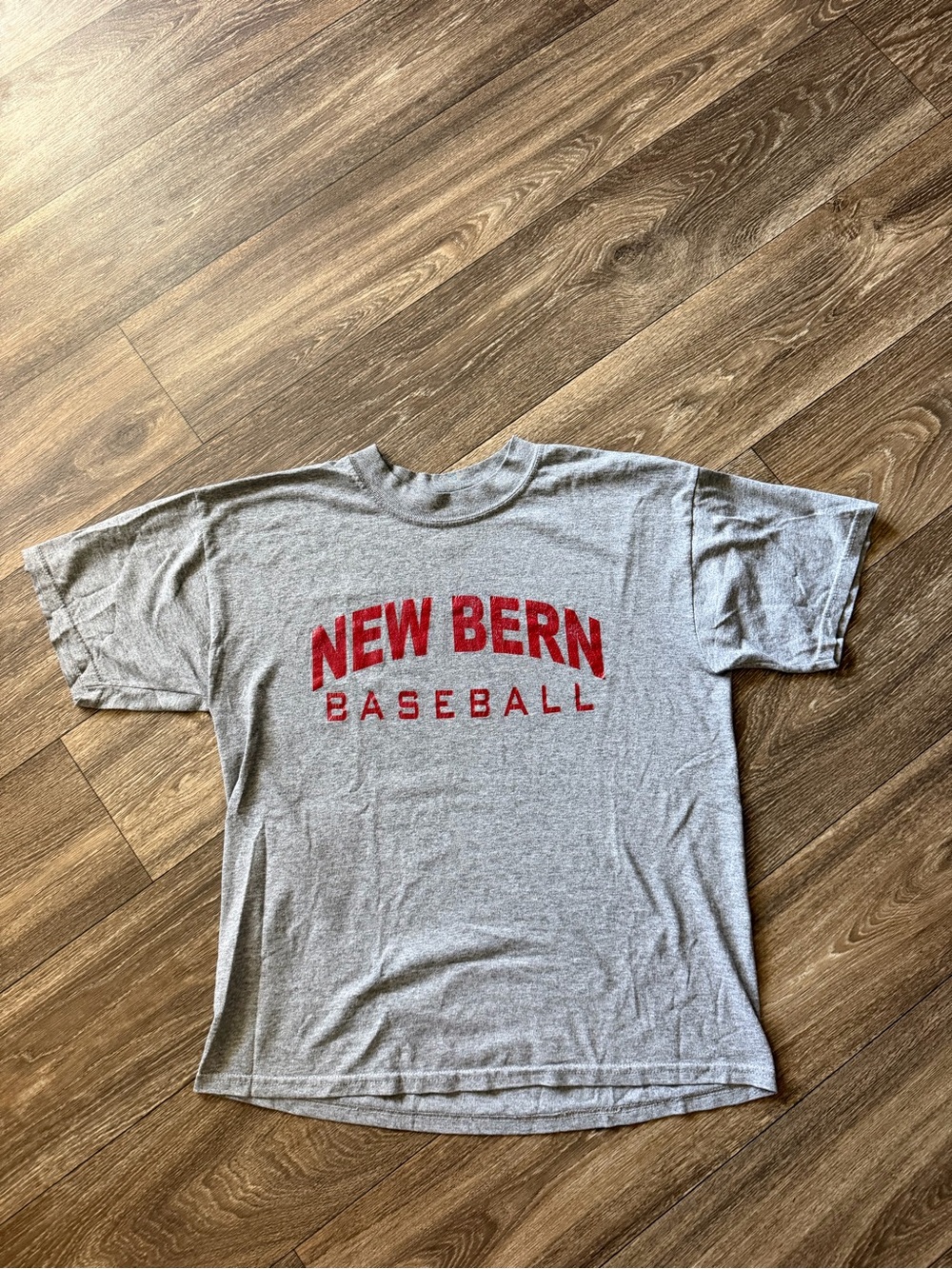 New Bern Baseball Men's Gray Tee with Red Logo